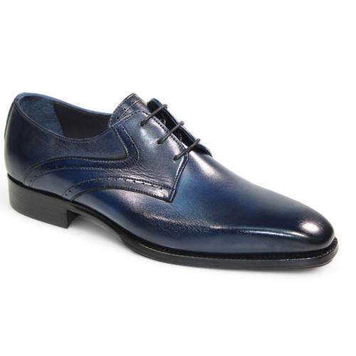 Duca Di Matiste "Forano" Navy Genuine Italian Calf Leather Lace-Up Dress Shoes.